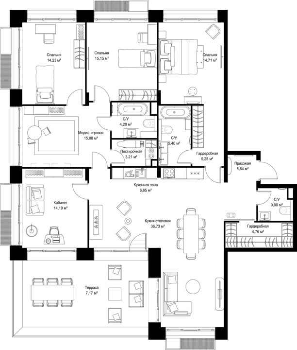 4-комнатная квартира, 155,4 м² — фото 1