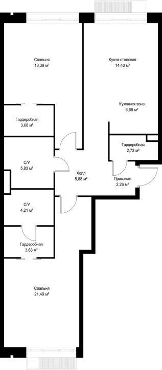 2-комнатная квартира, 89,2 м² — фото 2