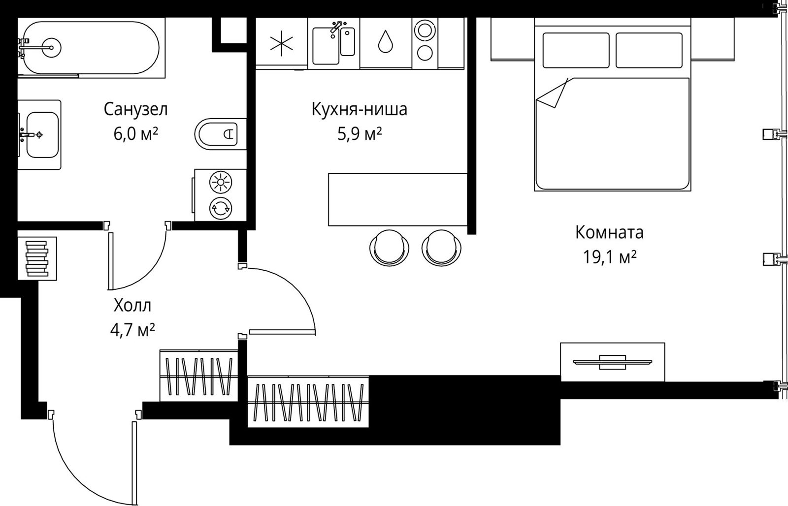 Квартира-студия, 35,7 м²