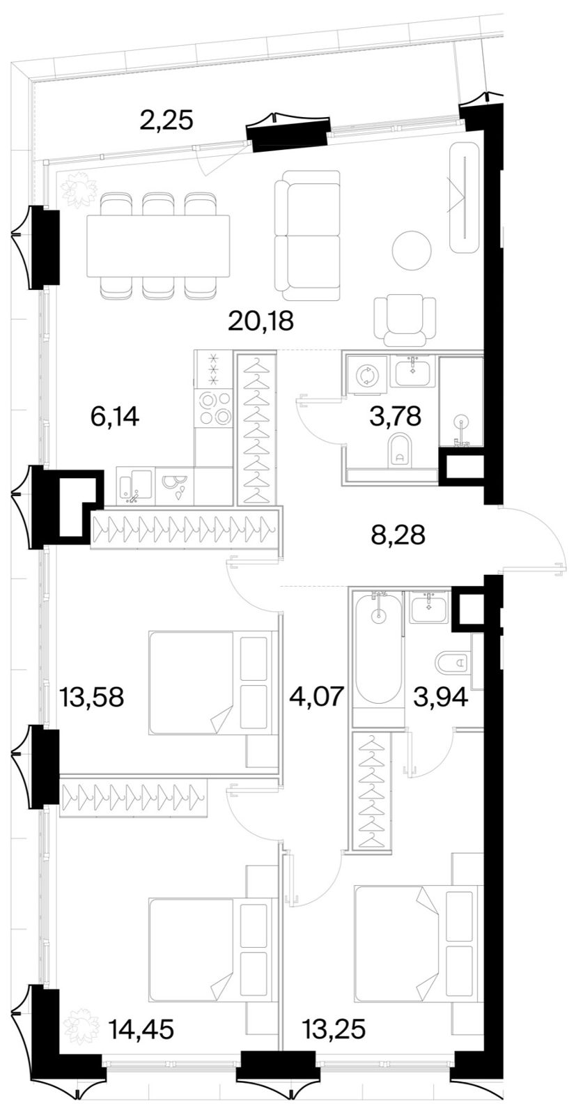 3-комнатная квартира, 89,9 м²