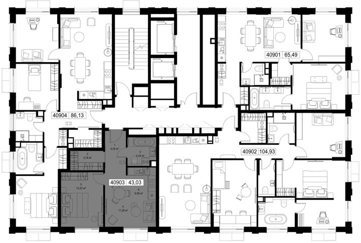 1-комнатная квартира, 43 м² — фото 2