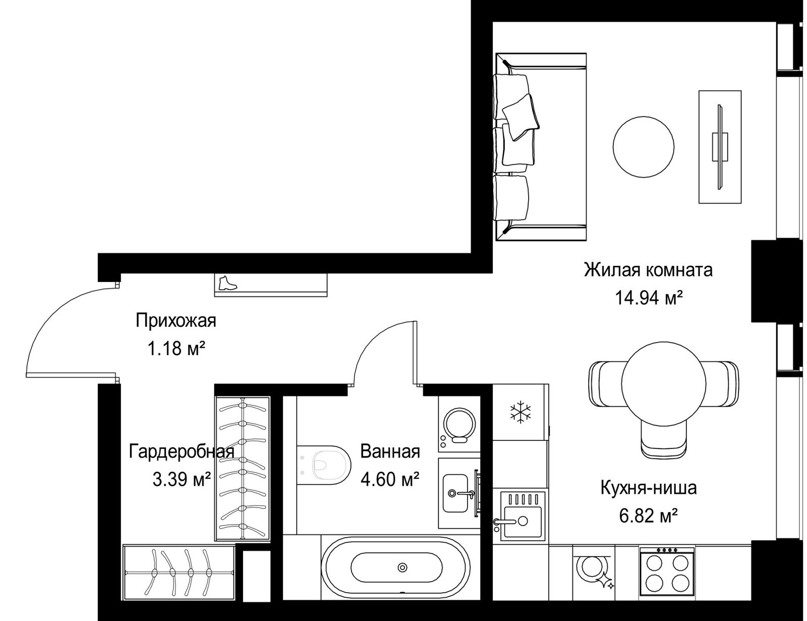 Квартира-студия, 30,9 м²