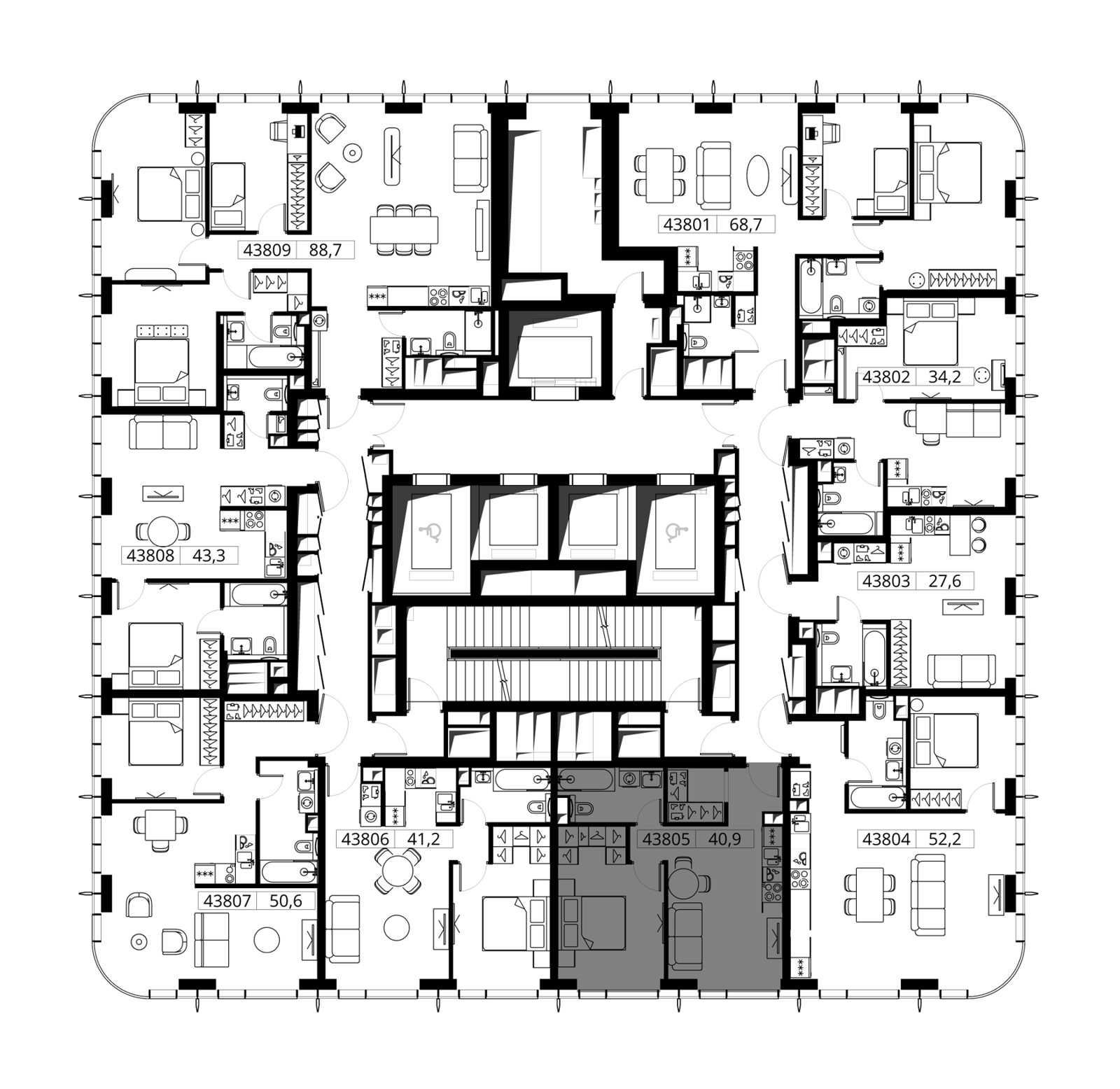1-комнатная квартира, 40,9 м² — фото 2