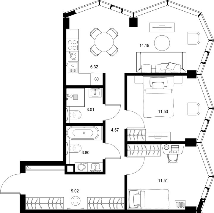 2-комнатная квартира, 64 м² — фото 1