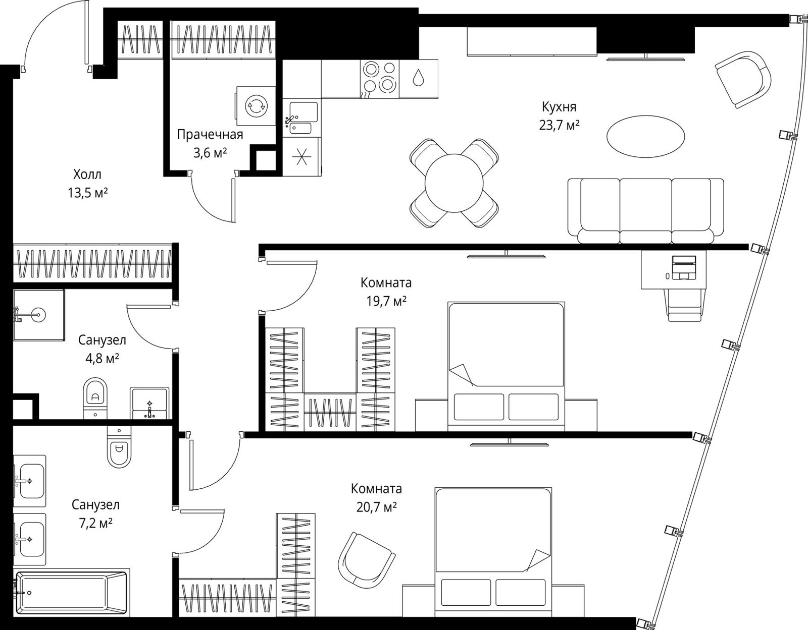 2-комнатная квартира, 93,2 м²