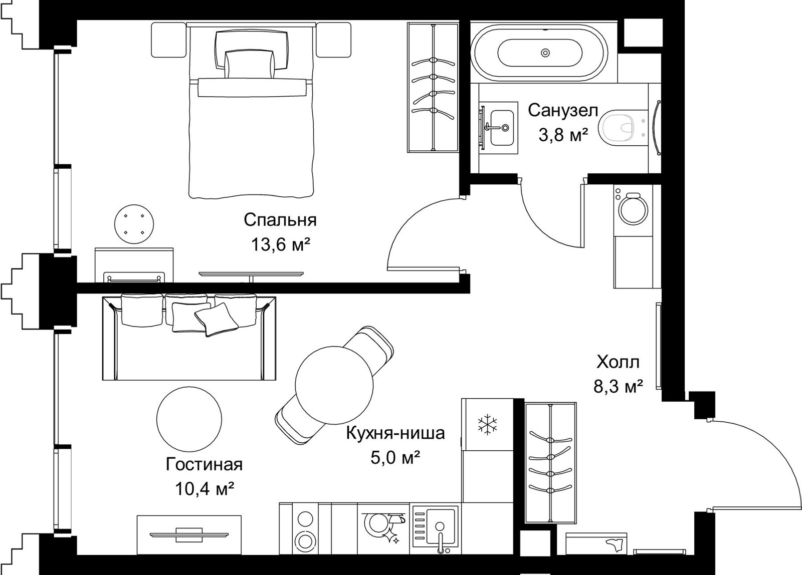 1-комнатная квартира, 41,1 м²