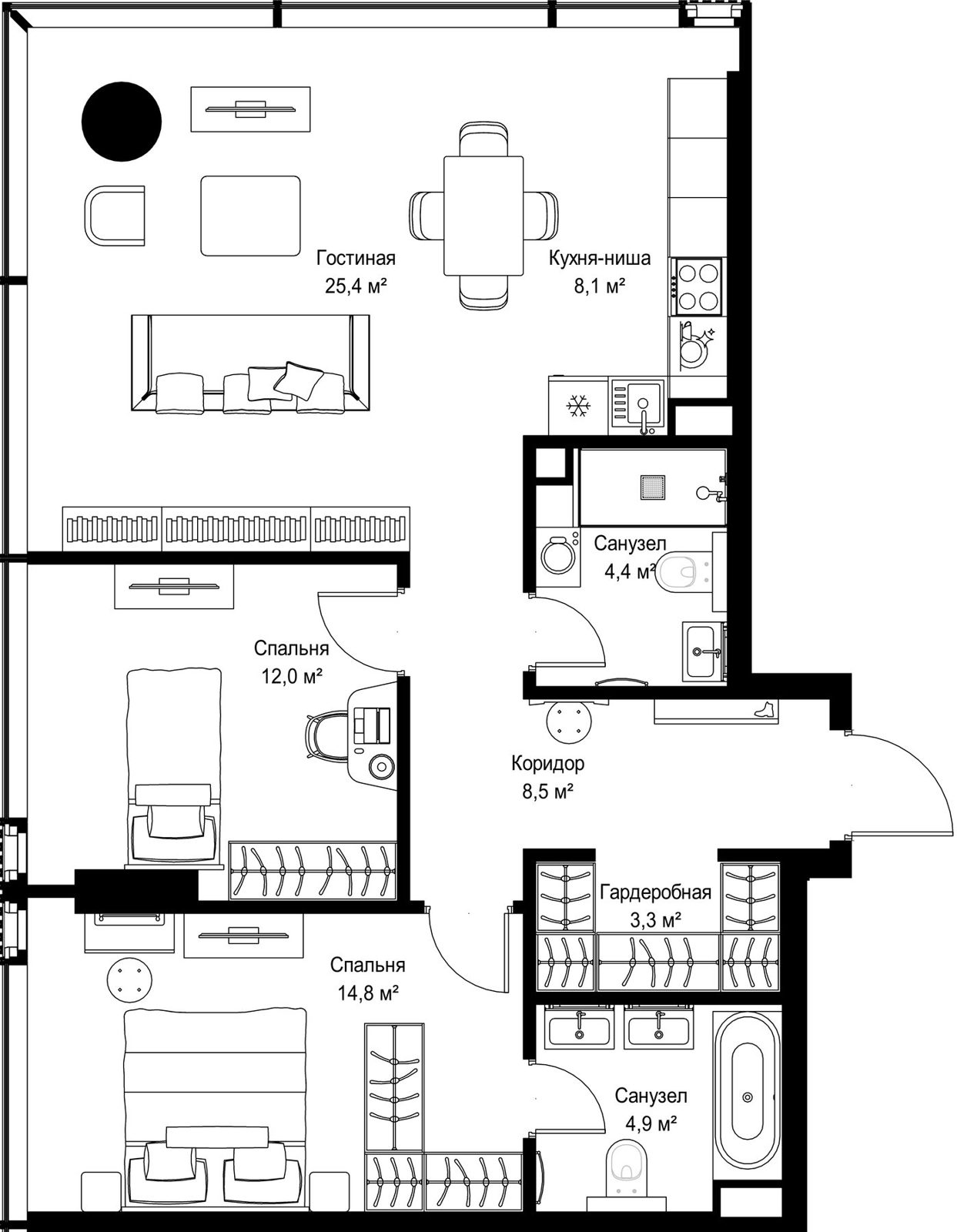 2-комнатная квартира, 81,4 м²