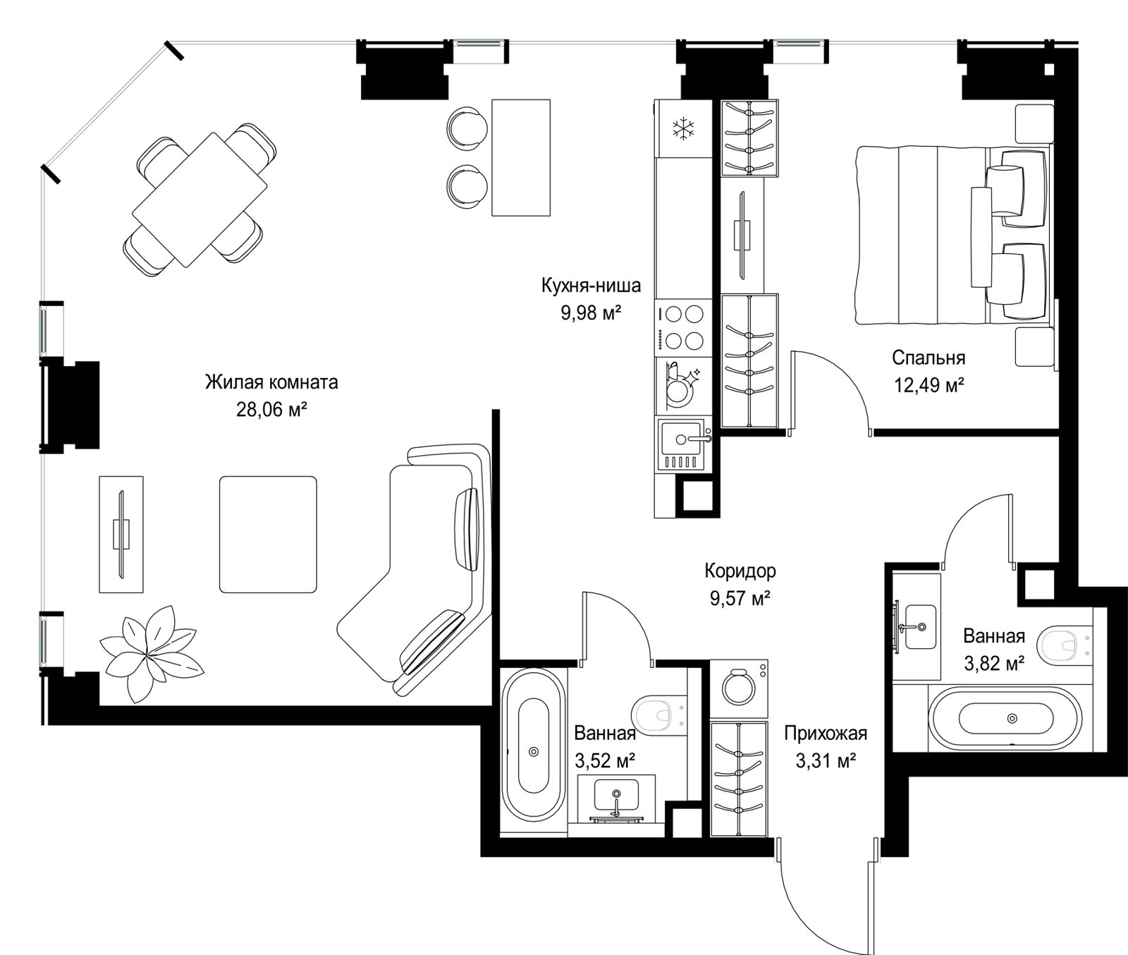 2-комнатная квартира, 70,8 м²