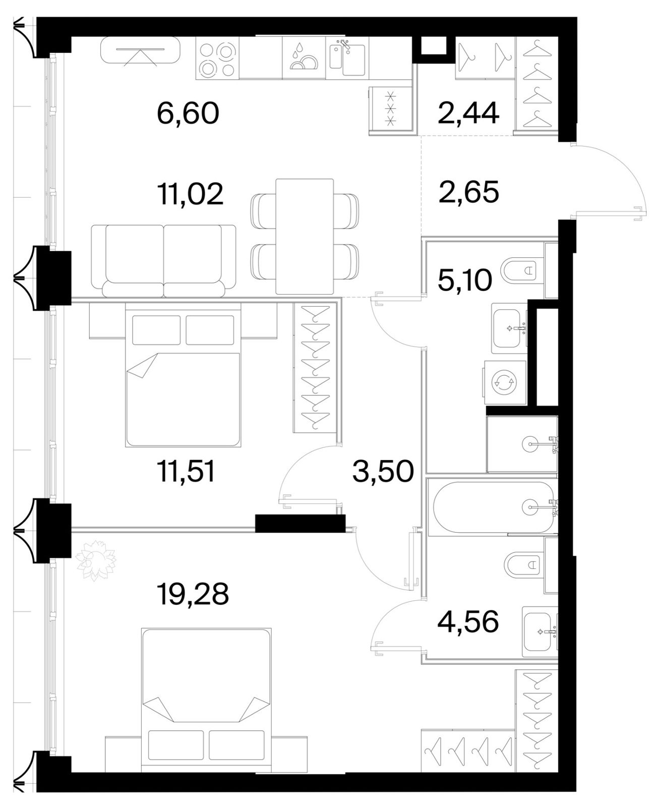 2-комнатная квартира, 66,7 м²