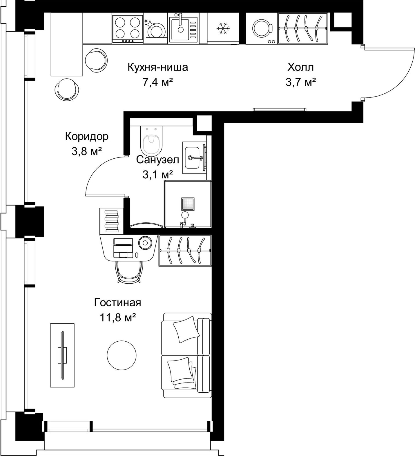 Квартира-студия, 29,8 м²