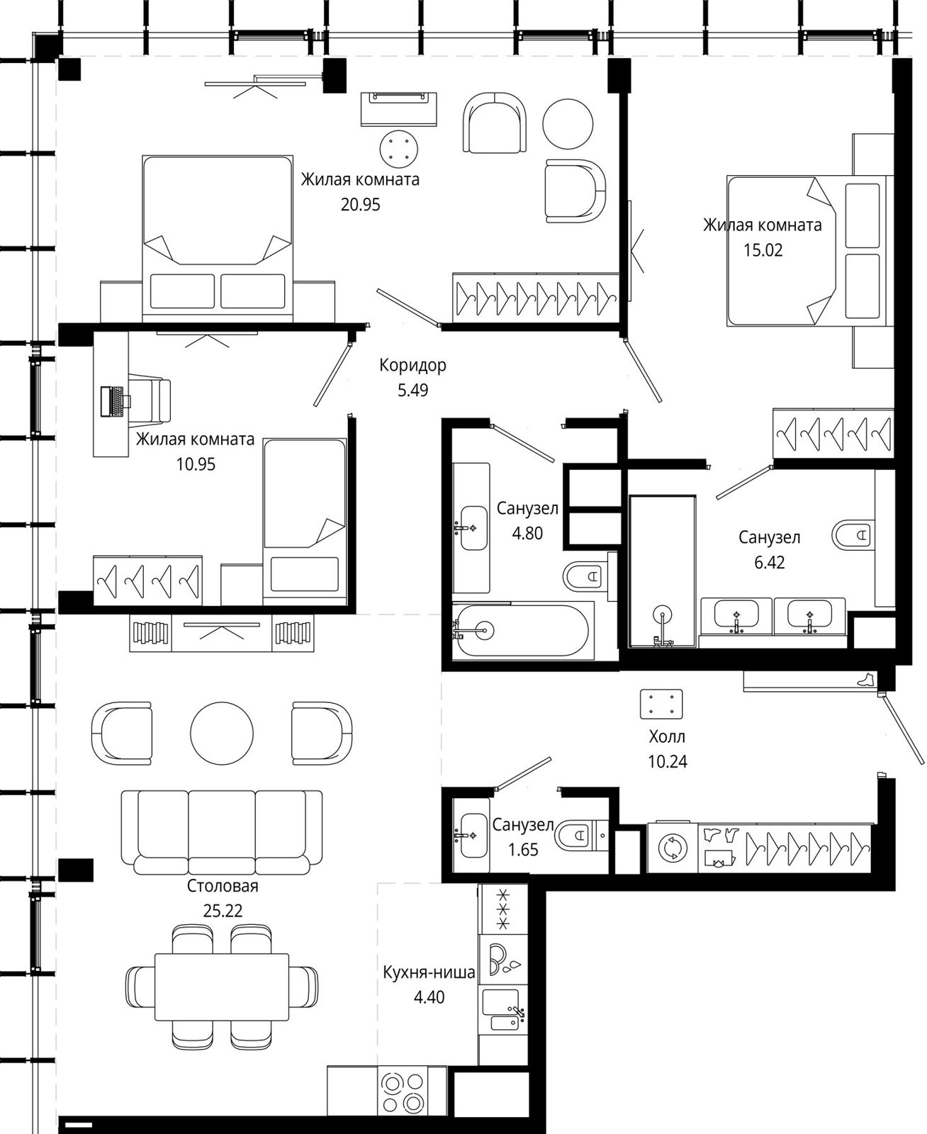 3-комнатная квартира, 106,5 м²