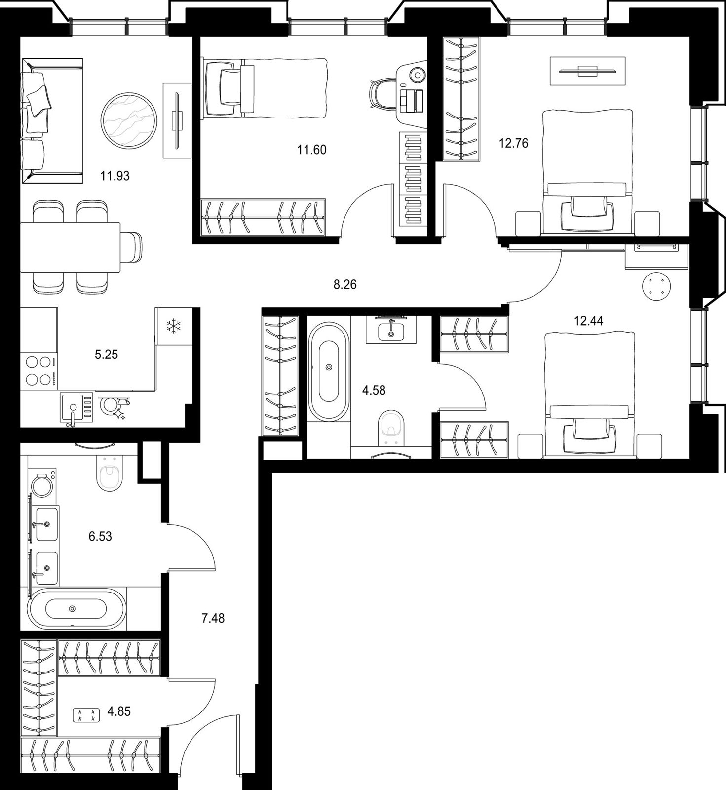 3-комнатная квартира, 85,7 м²