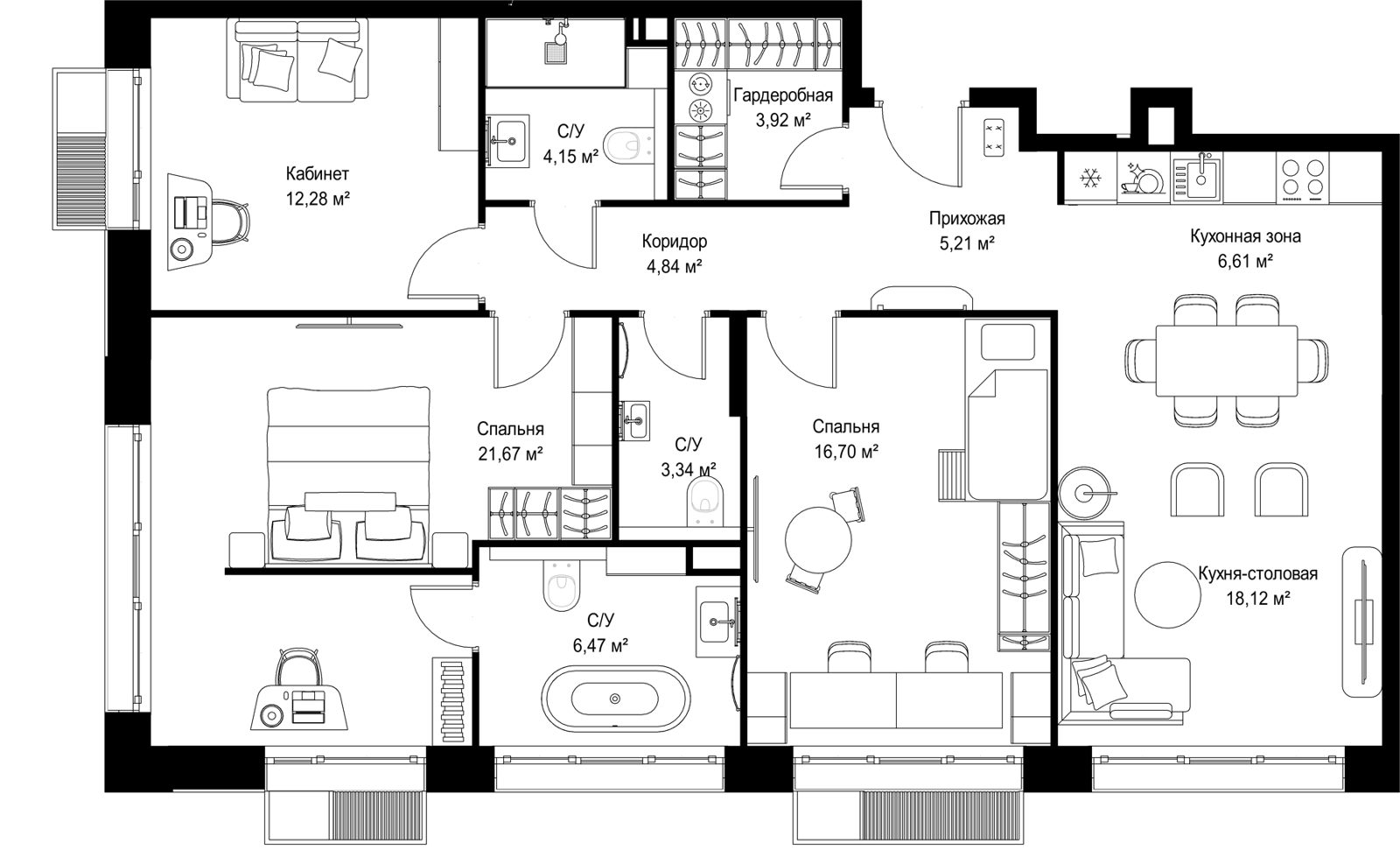 3-комнатная квартира, 103,3 м²