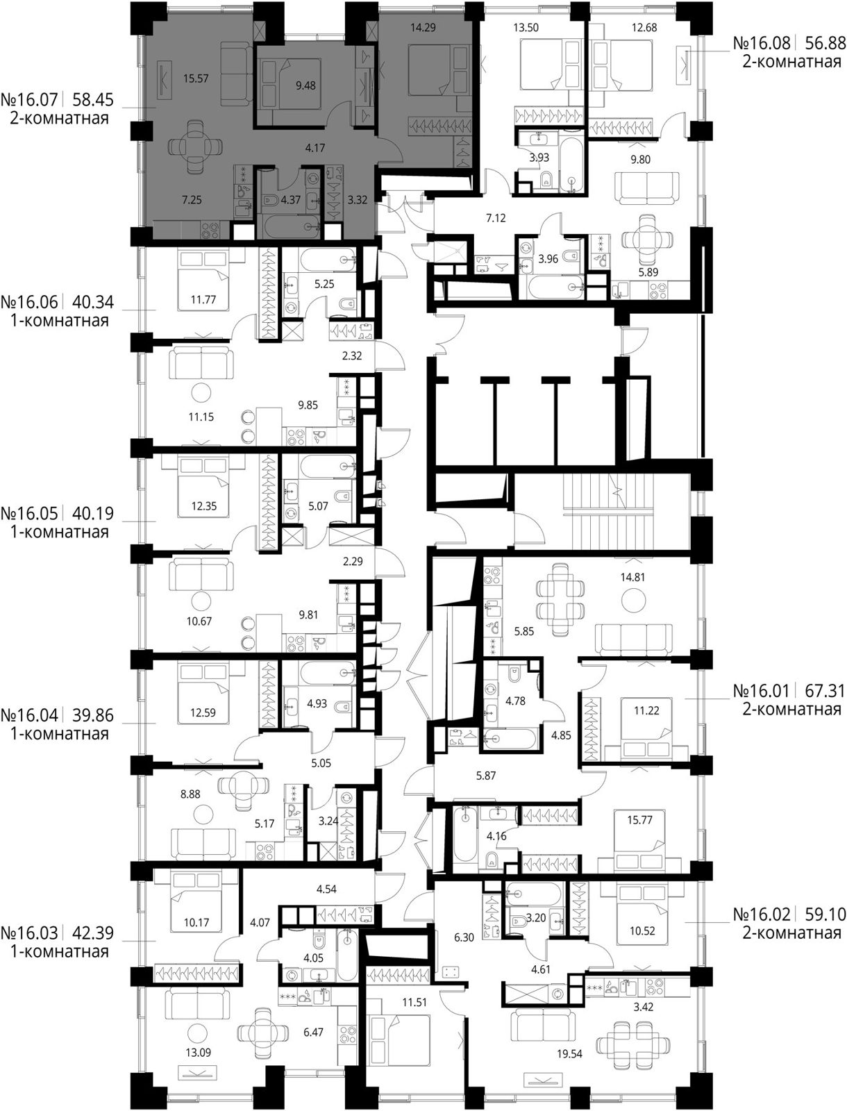 2-комнатная квартира, 58,5 м² — фото 2