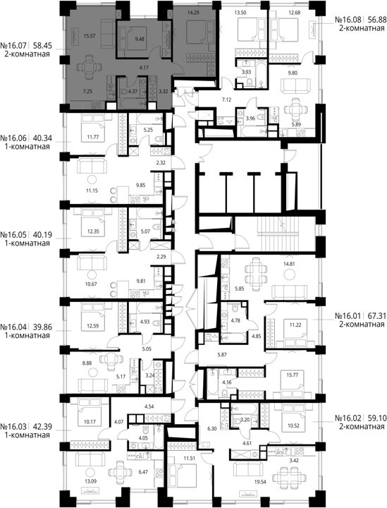 2-комнатная квартира, 58,5 м² — фото 2