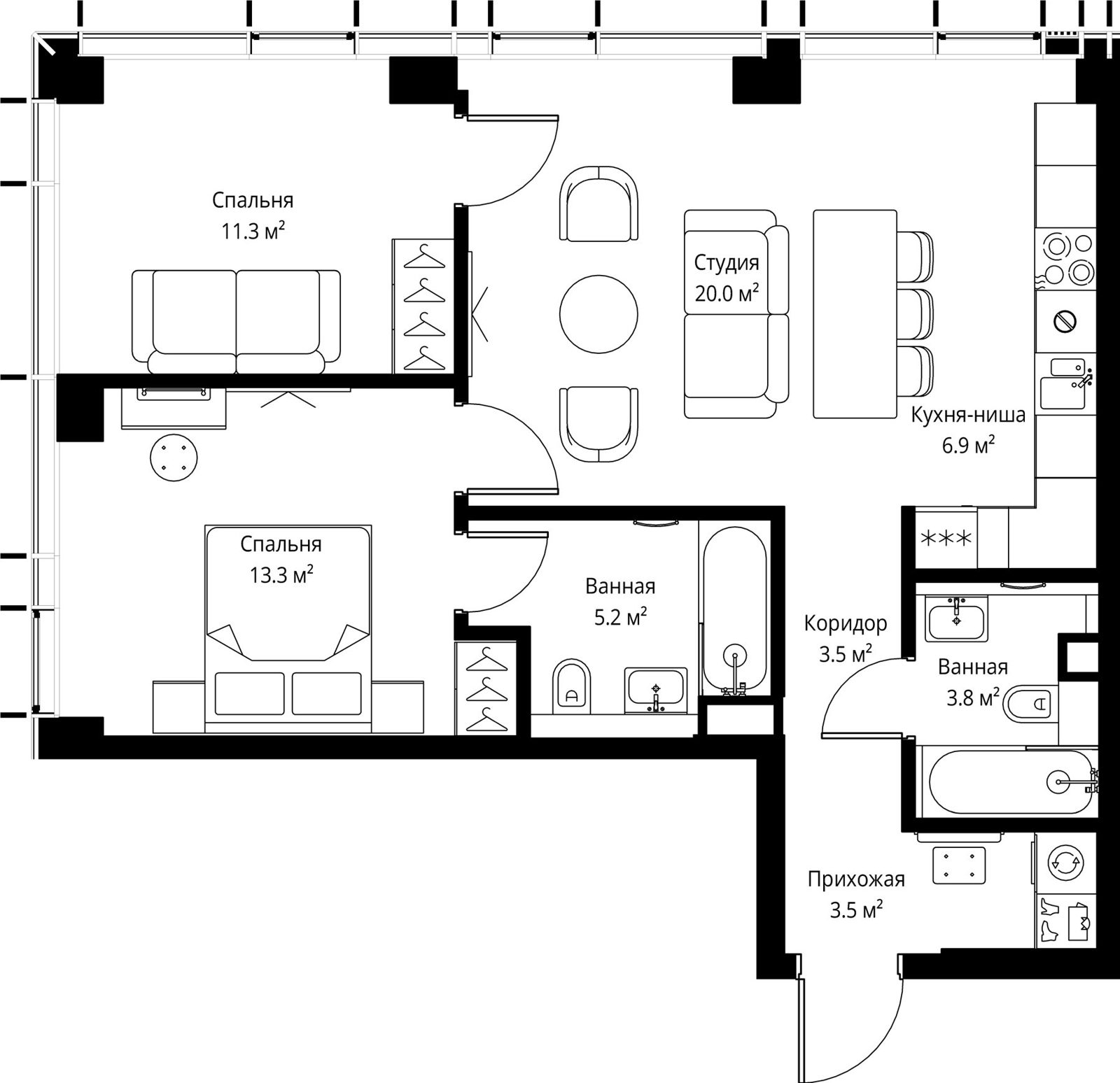 2-комнатная квартира, 67,5 м²