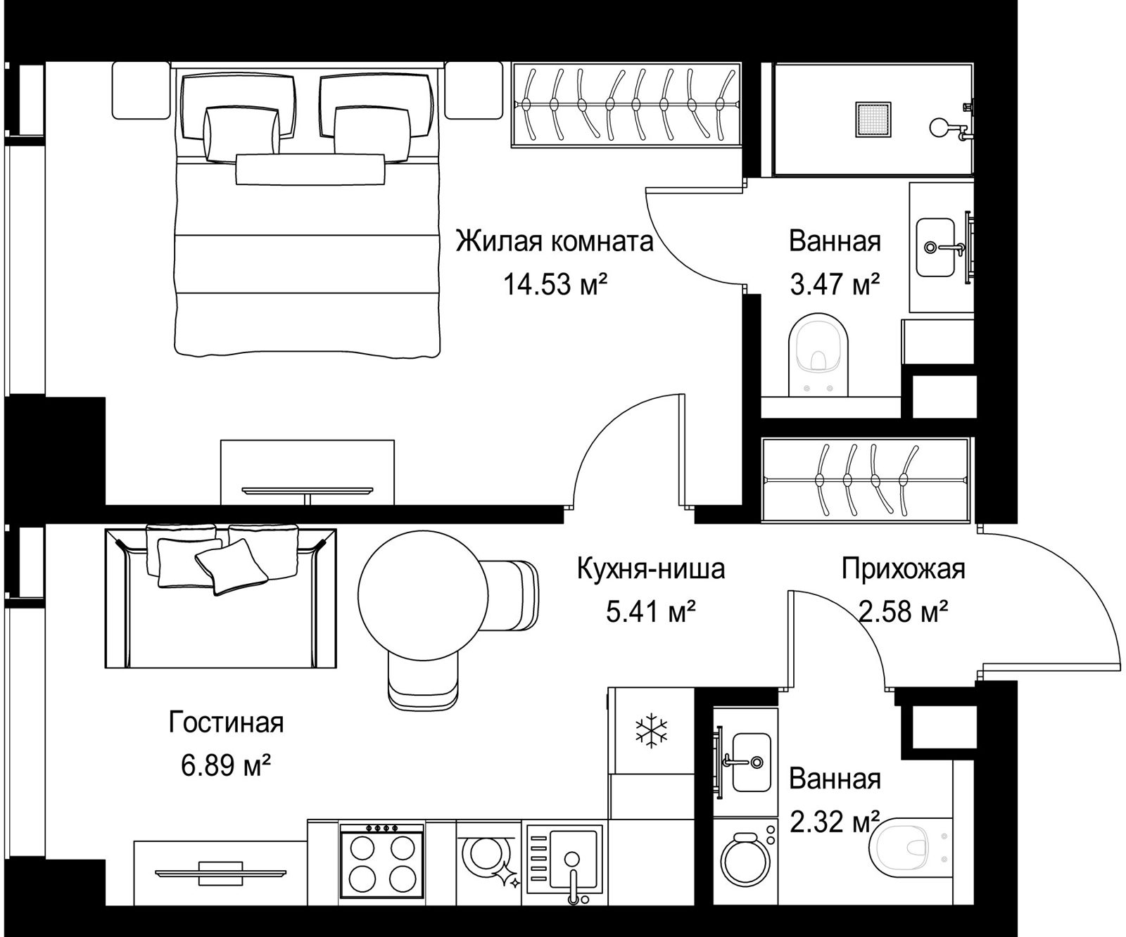 1-комнатная квартира, 35,2 м²