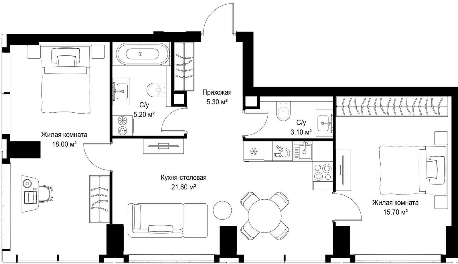 2-комнатная квартира, 68,9 м²