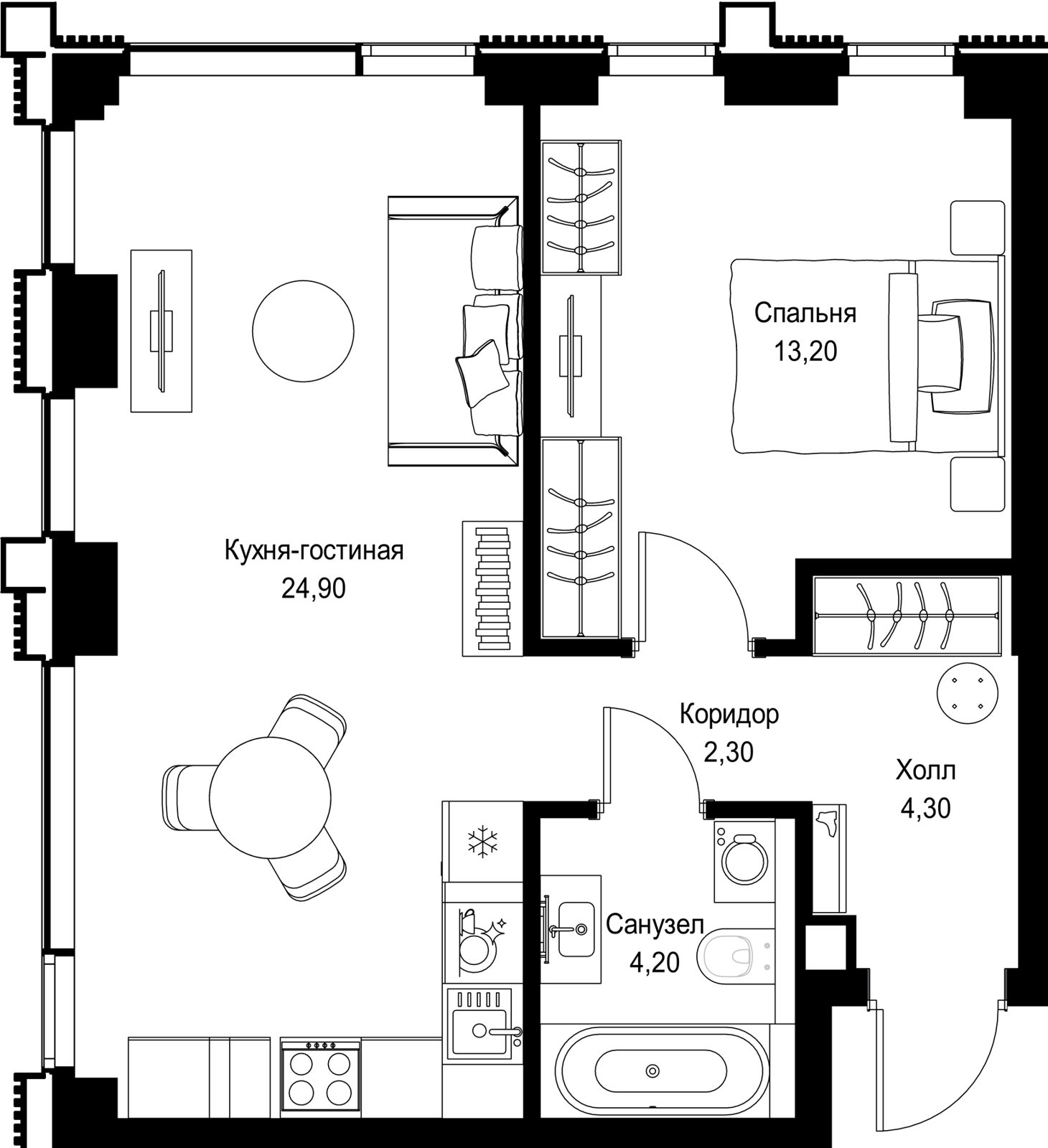 1-комнатная квартира, 48,9 м²