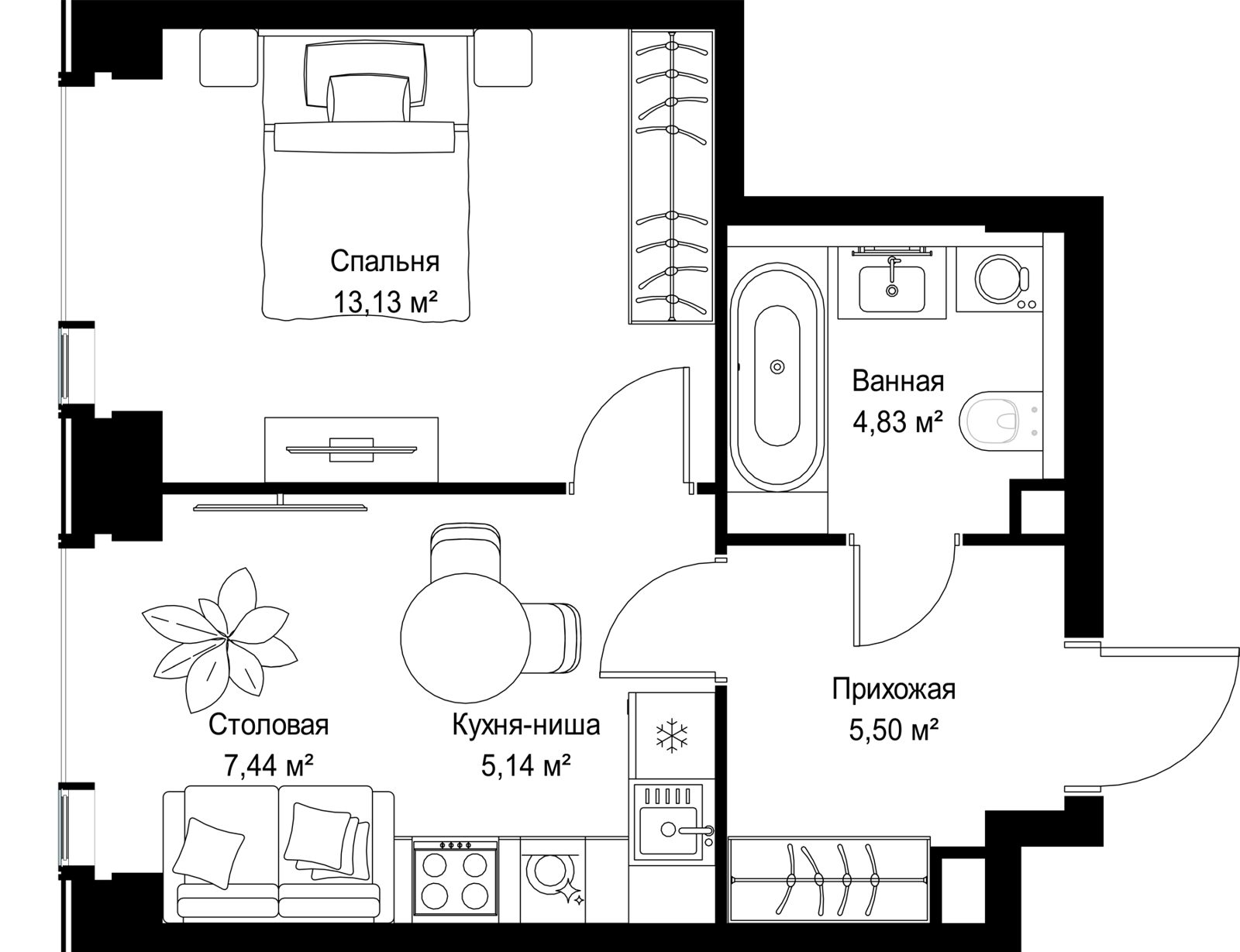 1-комнатная квартира, 36 м² — фото 2