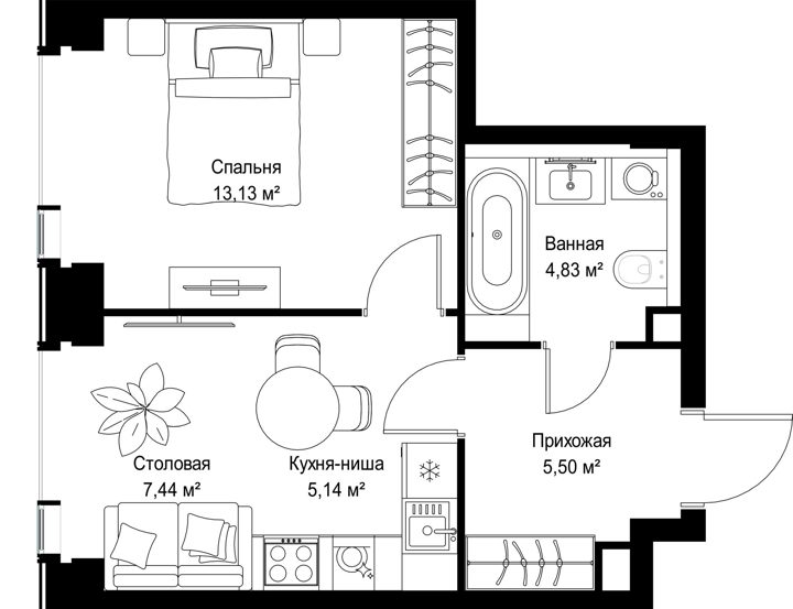 1-комнатная квартира, 36 м² — фото 2
