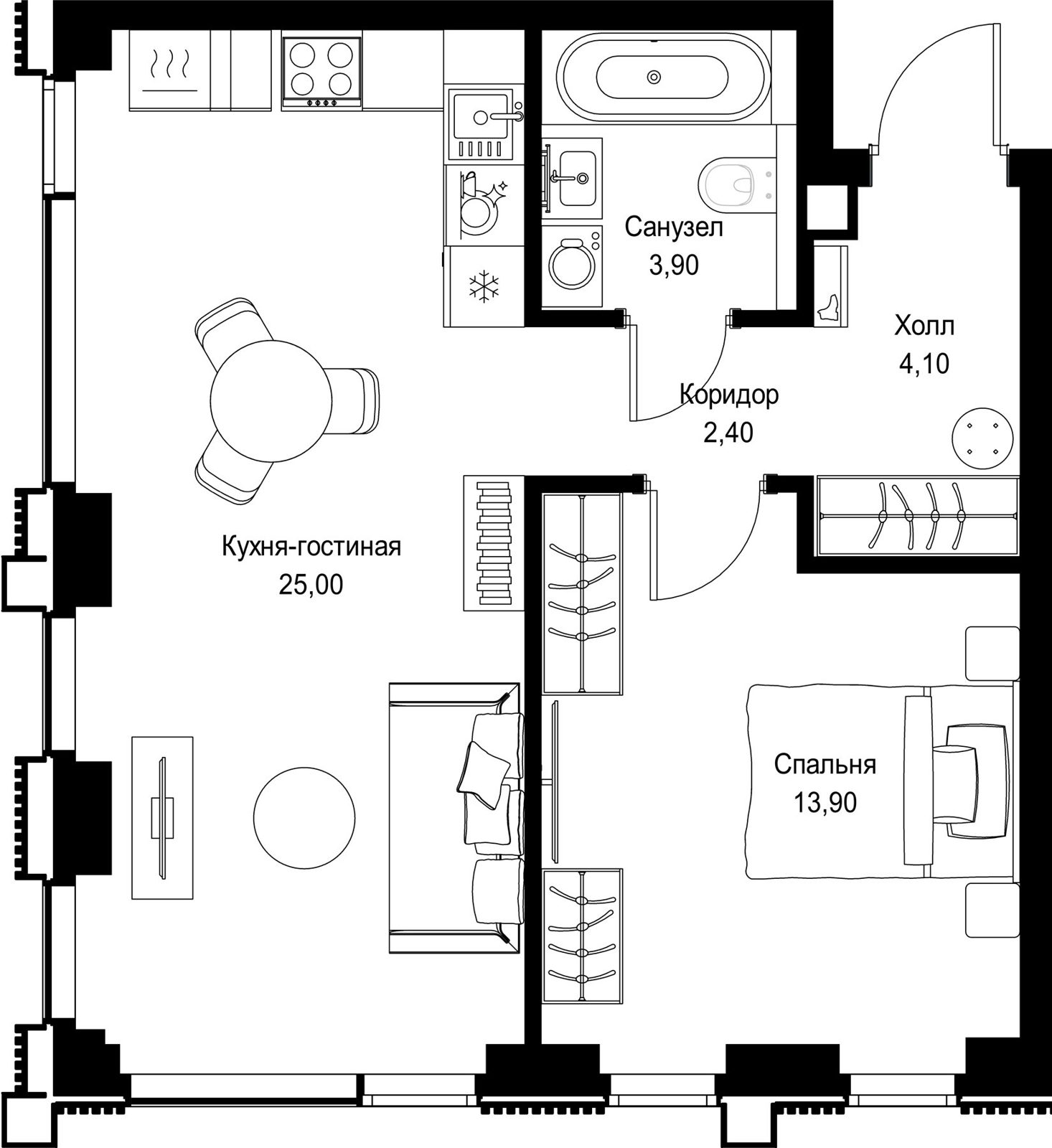 1-комнатная квартира, 49,3 м²