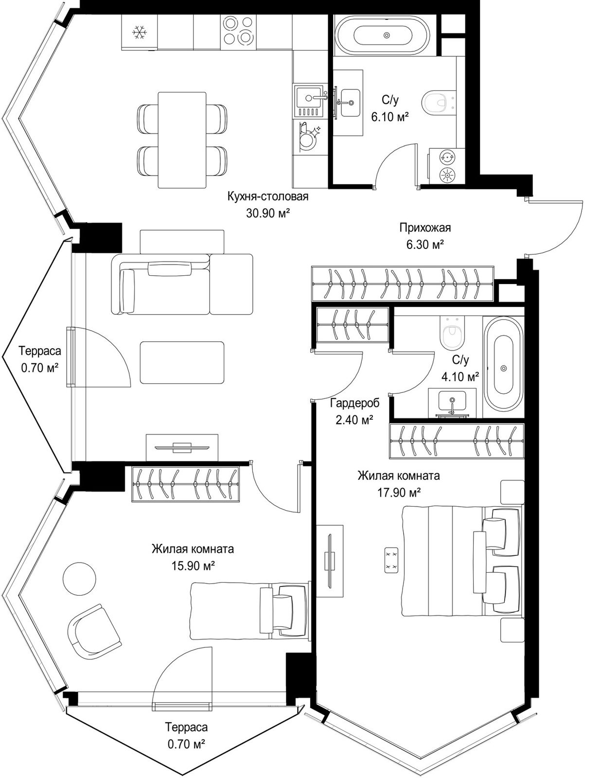 2-комнатная квартира, 85 м²
