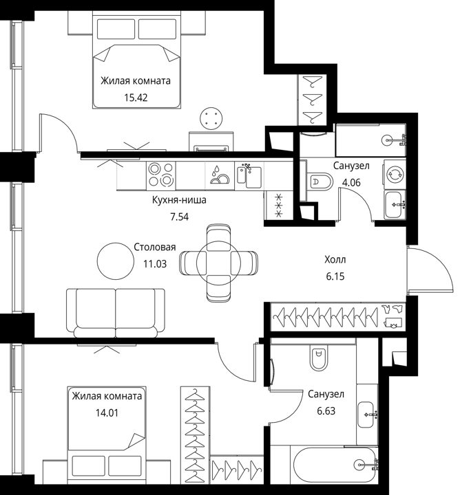 2-комнатная квартира, 64,8 м² — фото 1