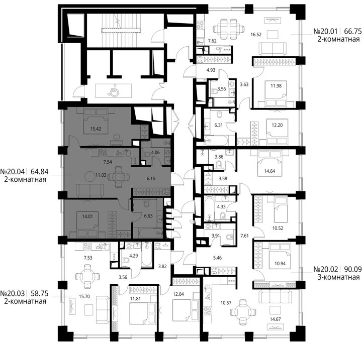 2-комнатная квартира, 64,8 м² — фото 2