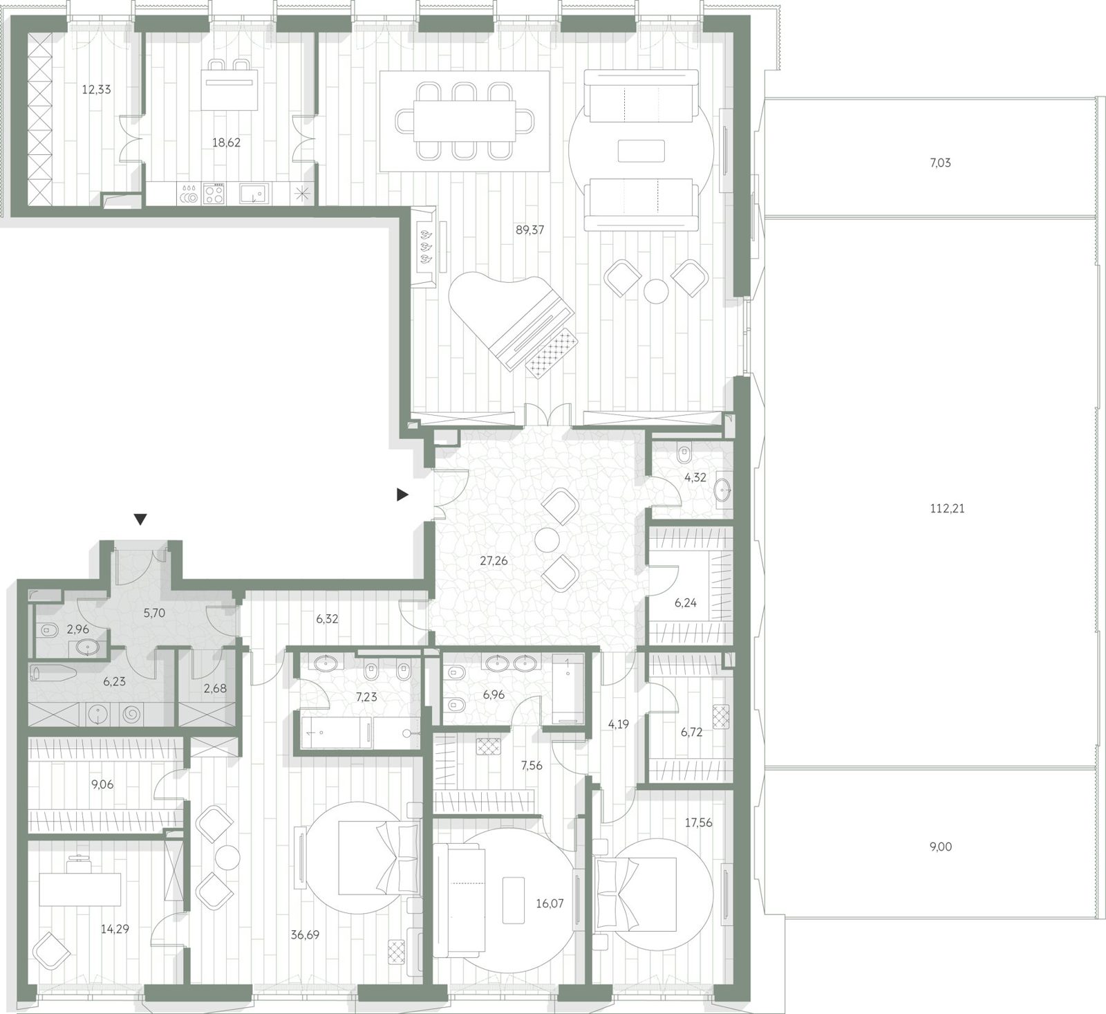 2-комнатная квартира, 358,9 м²