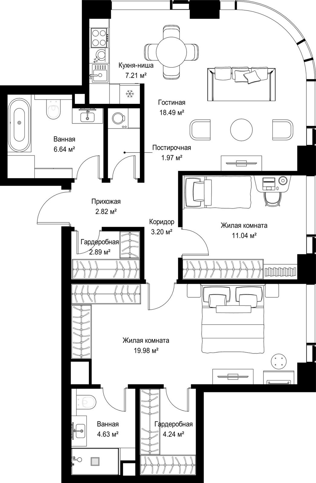 2-комнатная квартира, 83,1 м²