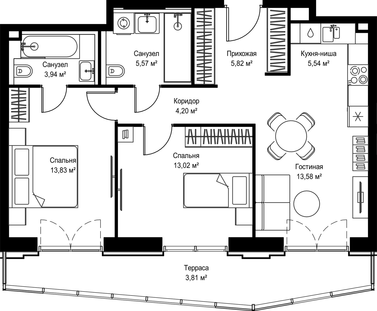 2-комнатная квартира, 69,4 м²