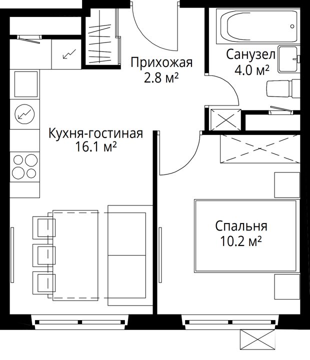 1-комнатная квартира, 33,1 м² — фото 1