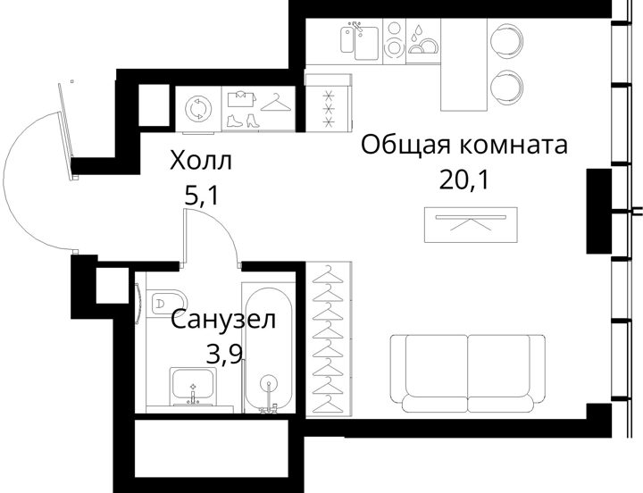 Квартира-студия, 29,1 м² — фото 1