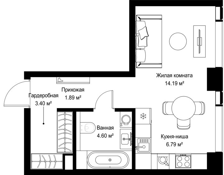 Квартира-студия, 30,9 м²