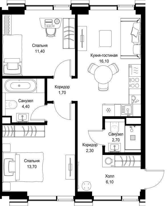 2-комнатная квартира, 58,4 м² — фото 1