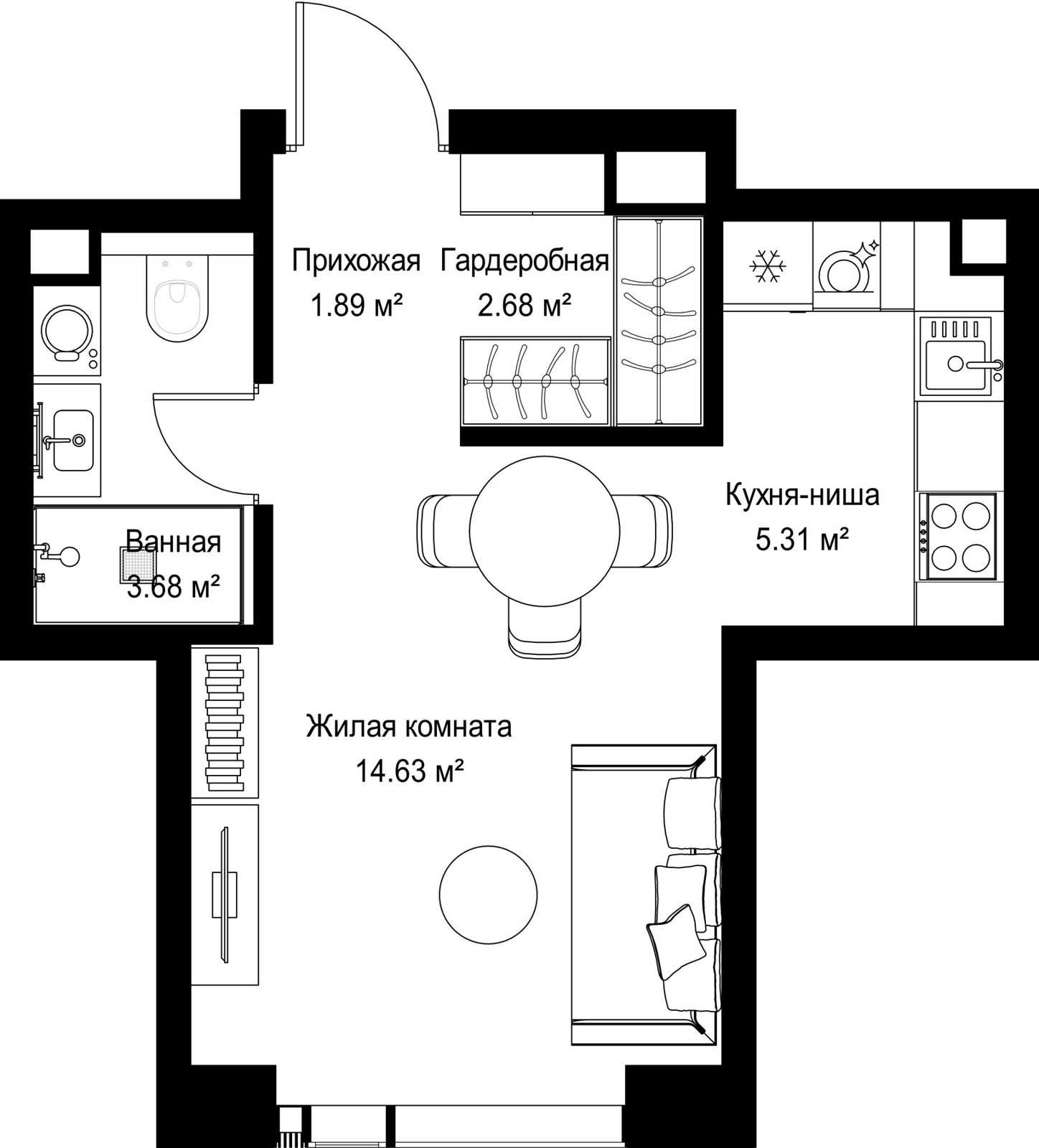 Квартира-студия, 28,2 м²