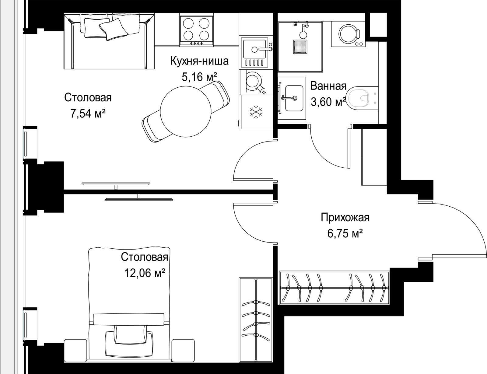 1-комнатная квартира, 35,1 м² — фото 2