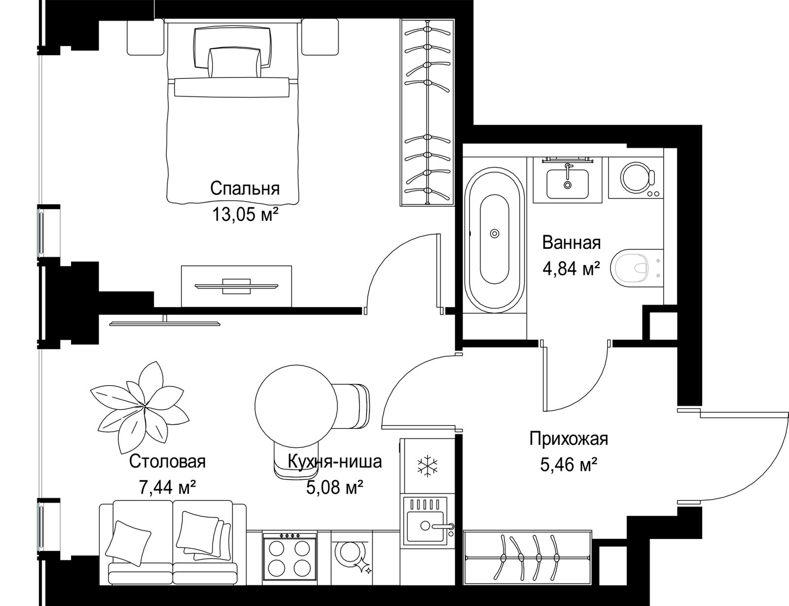 1-комнатная квартира, 35,9 м² — фото 2