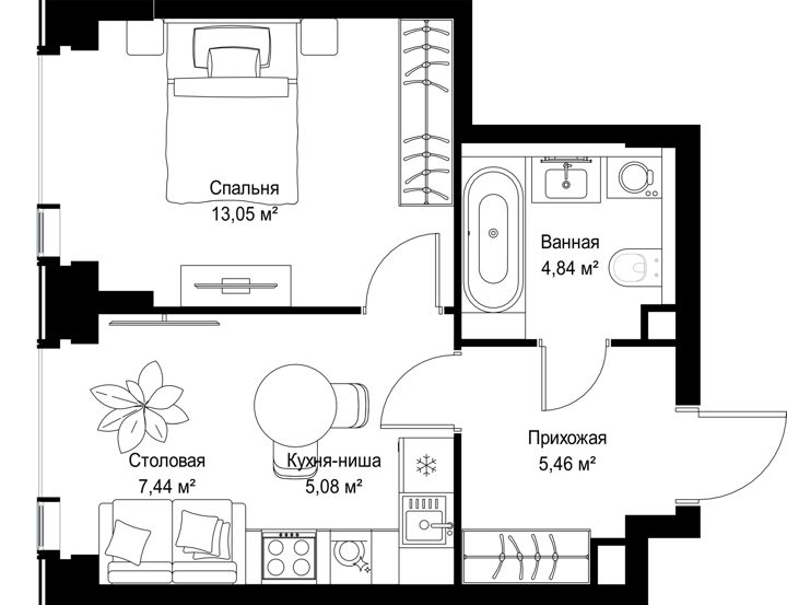 1-комнатная квартира, 35,9 м² — фото 2