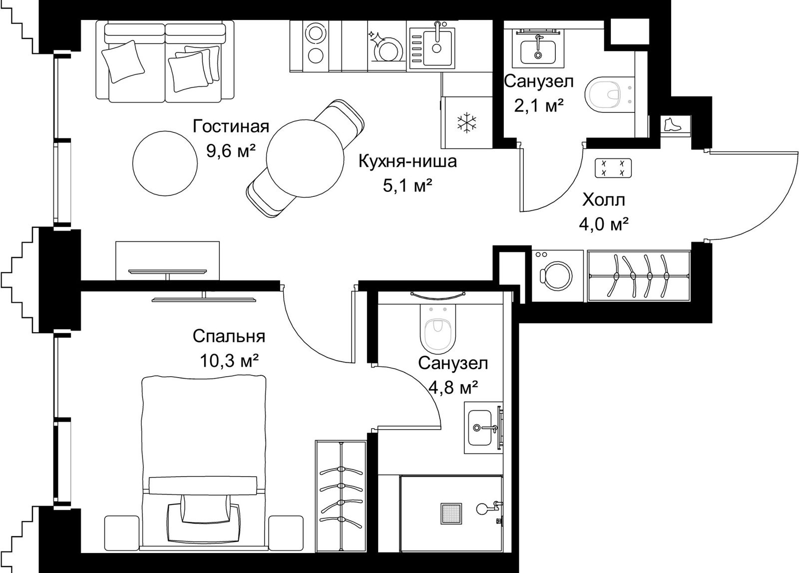 1-комнатная квартира, 35,9 м²