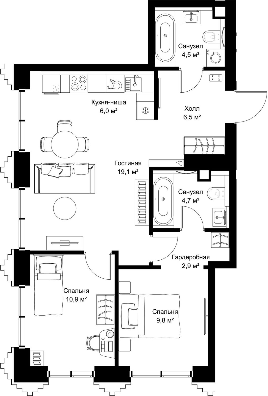 2-комнатная квартира, 64,4 м²