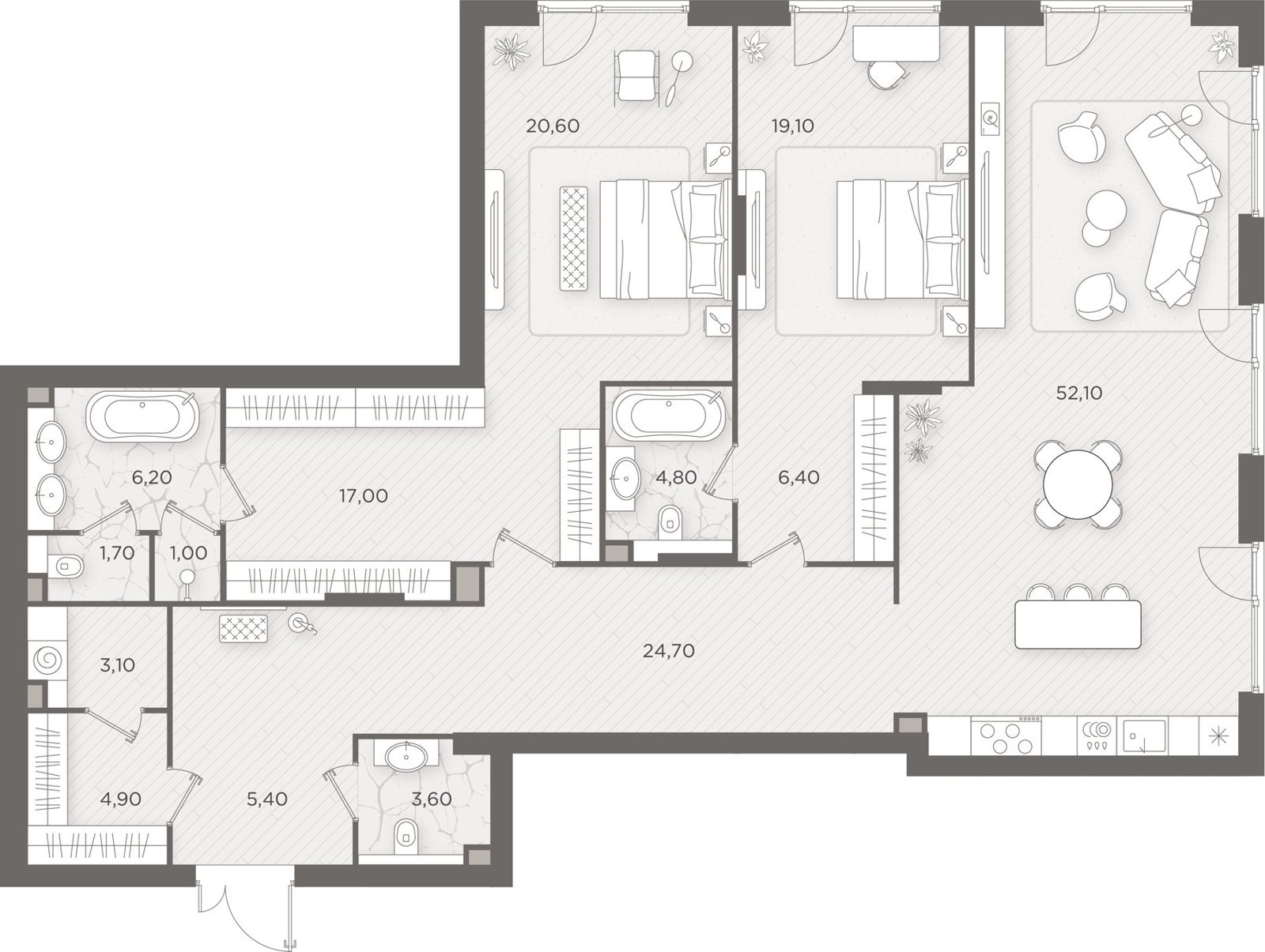 2-комнатная квартира, 170,7 м²