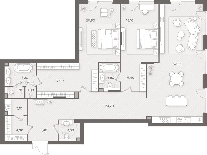 2-комнатная квартира, 170,7 м²