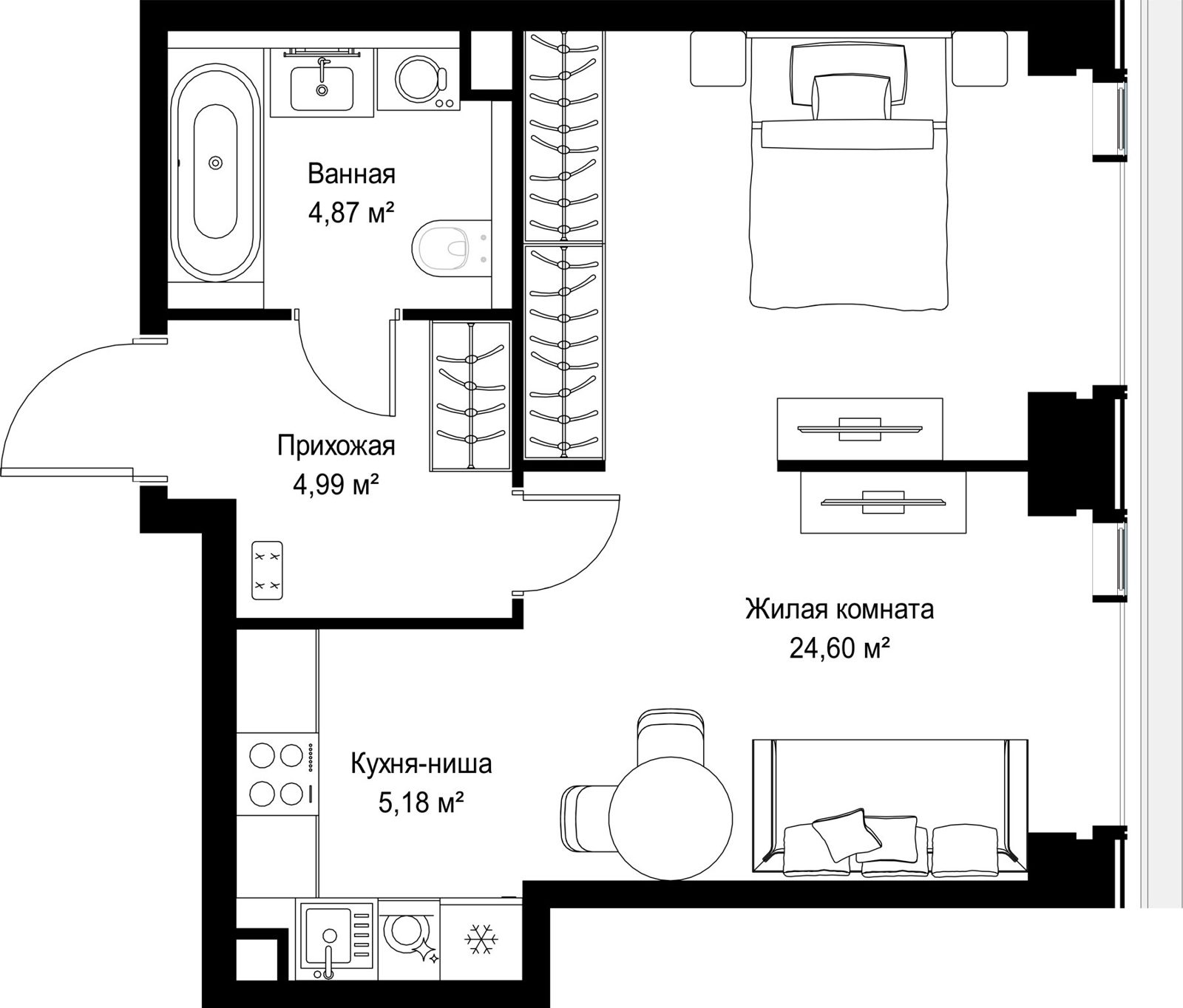 1-комнатная квартира, 39,6 м²