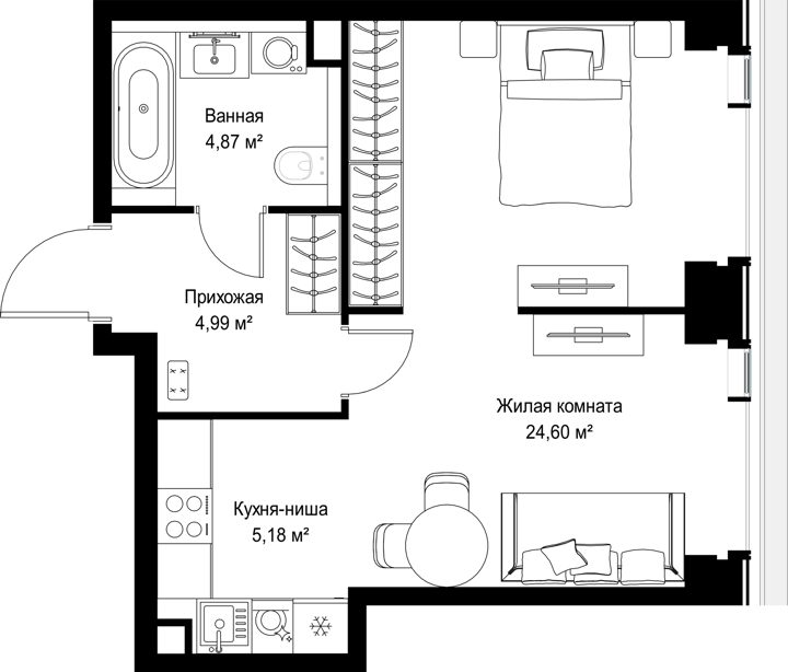 1-комнатная квартира, 39,6 м² — фото 1