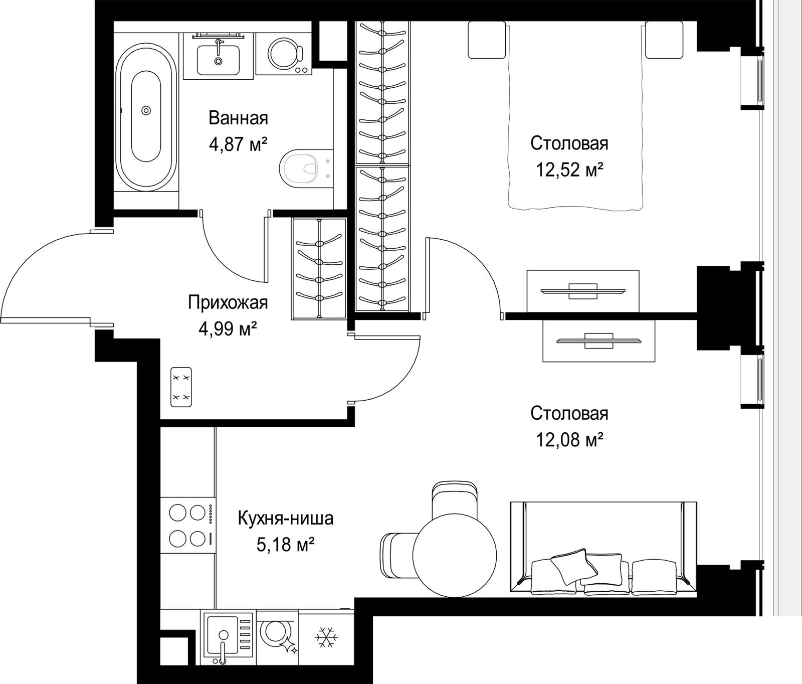 1-комнатная квартира, 39,6 м² — фото 2