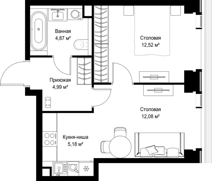 1-комнатная квартира, 39,6 м² — фото 2