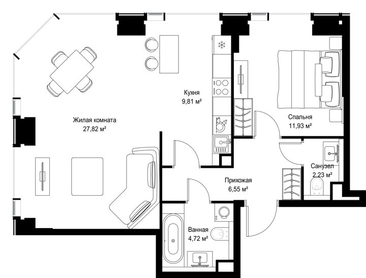 2-комнатная квартира, 63,1 м² — фото 1
