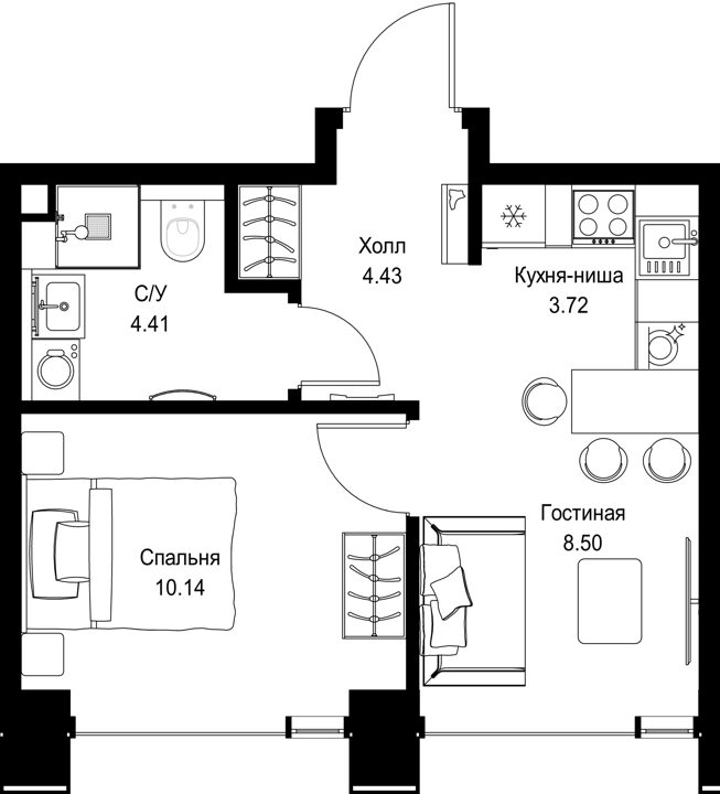 1-комнатная квартира, 31,2 м²